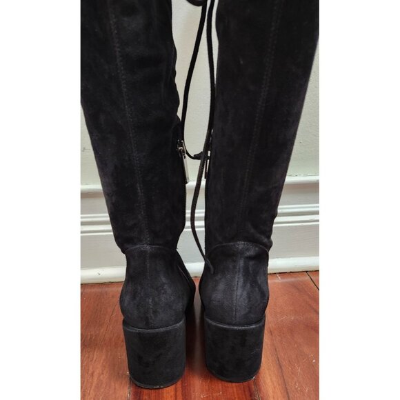 Aquatalia Women’s 6 Black Suede Over The Knee Boots Made in Italy Block Heel Tie - Picture 9 of 16